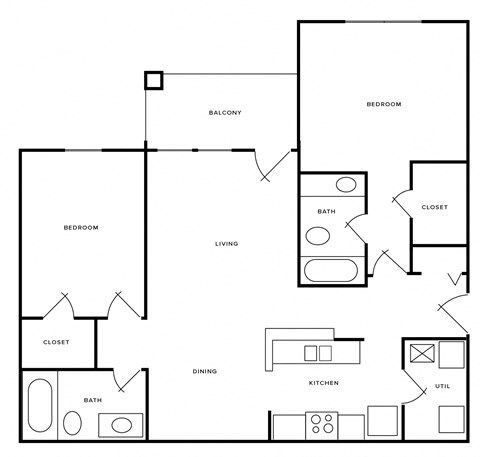 a drawing of a 1 bedroom floor plan with a bathroom and a living room